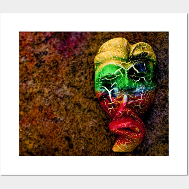 A Bali face mask on dark yellow background Wall Art by kall3bu